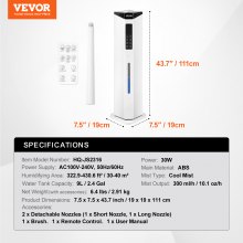 VEVOR Humidificateur Commercial Industriel Rechargeable 40 m² Débit 300 mL/h 9 L