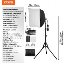 VEVOR Kit d'Éclairage Softbox 40x40 cm 3000-6500K Réglable Ampoule 45 W Lot de 2