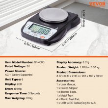 VEVOR Balance Analytique Balance de Labo 600 g x 0,01 g 6 Unités de Conversion