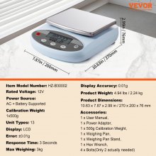 VEVOR Balance Analytique Balance de Labo 3000 g x 0,01 g 13 Unités de Conversion