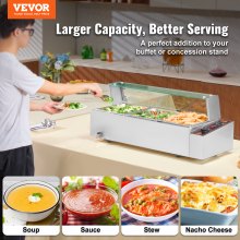 VEVOR Chauffe-Plat Buffet Bain-Marie Électrique 3 Bacs de 7,6 L Écran en Verre