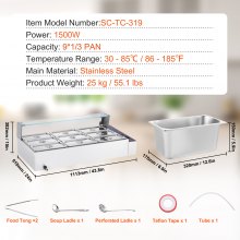 VEVOR Chauffe-Plat Buffet Bain-Marie Électrique 9 Bacs de 4,7 L Écran en Verre