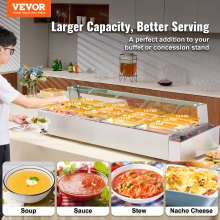 VEVOR Chauffe-Plat Buffet Bain-Marie Électrique 12 Bacs de 4,7 L Écran en Verre