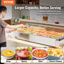 VEVOR Chauffe-Plat Buffet Bain-Marie Électrique 10 Bacs de 7,6 L Écran en Verre