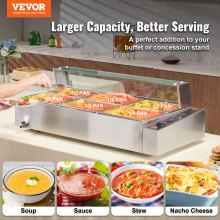 VEVOR Chauffe-Plat Buffet Bain-Marie Électrique 6 Bacs de 7,6 L Écran en Verre