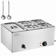 VEVOR Chauffe-Plat Buffet Bain-Marie Électrique de Comptoir 5 Bacs Inox 14,5 L