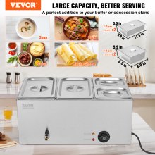 VEVOR Chauffe-Plat Buffet Bain-Marie Électrique de Comptoir 4 Bacs Inox 15,5 L