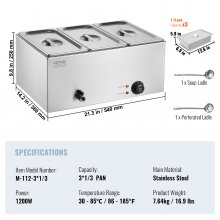 VEVOR Chauffe-Plat Buffet Bain-Marie Électrique de Comptoir 3 Bac Inox 16,5 L