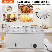 VEVOR Chauffe-Plat Buffet Bain-Marie Électrique de Comptoir 4 Bacs en Inox 15 L