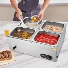 VEVOR Chauffe-Plat Buffet Bain-Marie Électrique de Comptoir avec Bacs 4x7,6 L