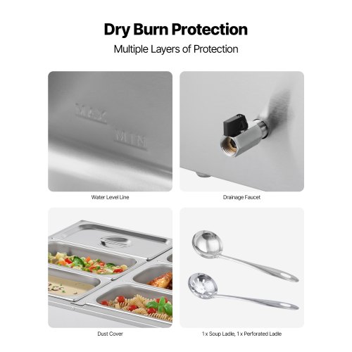 Chauffe-Plat Électrique à Vapeur VEVOR 1500W - 4 Bacs 1/2 INOX - Pour Buffet Et Restauration - 5
