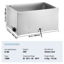 VEVOR Chauffe-Plat Buffet Bain-Marie Électrique de Comptoir en Inox 18 L Soirée