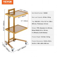 VEVOR Chariot de Laboratoire en Inox avec 2 Plateaux 4 Roues Silencieuses Doré