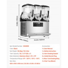 VEVOR Machine à Granité Granitas Commerciale 3 Réservoirs de 12 L Boisson Glacée