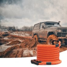VEVOR Corde de remorquage de récupération cinétique, 25,4 mm x 9,1 m, sangle d'arrachage robuste tout-terrain, 17237 kg, énergie résistante à 30 % d'élasticité pour Jeep voiture camion ATV UTV SUV