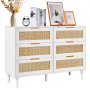 VEVOR Commode en rotin naturel meuble de rangement 6 tiroirs pour chambre blanc