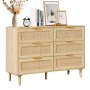 VEVOR Commode en rotin naturel meuble de rangement 6 tiroirs pour chambre salon