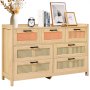 VEVOR Commode en rotin naturel meuble de rangement 7 tiroirs pour chambre salon