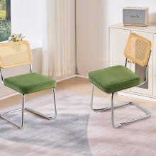VEVOR Chaise en rotin, lot de 2, chaise de salle à manger moderne du milieu du siècle, chaise d'appoint en velours tapissée avec dossier en rotin, chaise rétro pour chambre, salle de lecture, vert