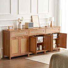 VEVOR Buffet en Rotin Armoire avec 6 Portes 3 Tiroirs Étagères Réglables 3PCs