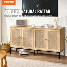 VEVOR Armoire de rangement en rotin avec 4 portes et étagères réglables naturel