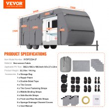 VEVOR Housse caravane bâche de protection camping-car 7,3-8,2 m classe A étanche