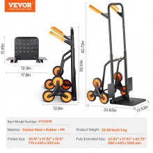 VEVOR Chariot Monte Escalier Diable Escalade Pliable Robuste 200 kg 6 Roues