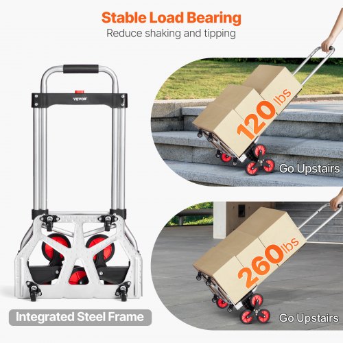 Diable D'escalier Pliable 10 Roues - Charge Max 150 Kg, Hauteur Réglable, Pour Transport Lourd, Acier
