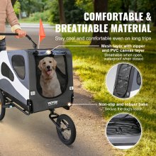 VEVOR Remorque de Vélo Chien Pliable Charge 45 kg Poussette d'Animaux de Compagnie 2en1 Cadre Facile à Plier avec Roues à Dégagement Rapide, Coupleur de Vélo Universel, Réflecteurs, Drapeau, Noir/Gris