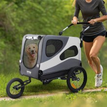 VEVOR Remorque de Vélo Chien Pliable Charge 45 kg Poussette d'Animaux de Compagnie 2en1 Cadre Facile à Plier avec Roues à Dégagement Rapide, Coupleur de Vélo Universel, Réflecteurs, Drapeau, Noir/Gris