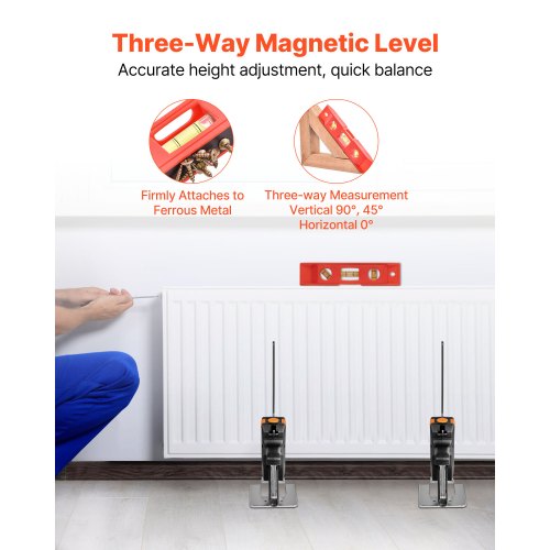 VEVOR Cric à Bras 2 Pièces 200 Kg – Lève-Meubles Manuel Jusqu'à 23,5 Cm Avec Niveau Magnétique, 2 Modes, Pour Installation Porte Fenêtre Meuble
