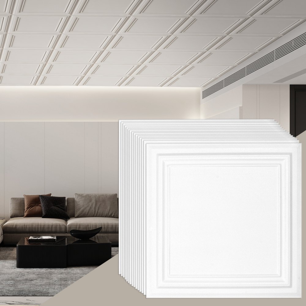 VEVOR Dalles de plafond Lot de 16 Polystyrène 503 x 503 mm Installation Facile