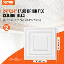 VEVOR Dalles de Plafond Lot de 12 PVC 605 mm x 605 mm Installation Facile Blanc