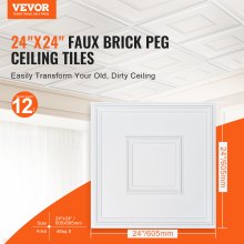 VEVOR Dalles de Plafond Lot de 12 PVC 605 mm x 605 mm Motif Géométrique Blanc