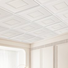 VEVOR Dalles de Plafond Lot de 12 PVC 605 mm x 605 mm Motif Géométrique Blanc