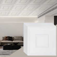 VEVOR Dalles de Plafond Lot de 12 PVC 605 mm x 605 mm Motif Géométrique Blanc