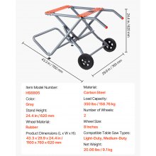 VEVOR Support Pliable pour Scie à Table sur Roues Capacité de Charge 158,76 kg