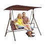 VEVOR Balancelle de terrasse pour 3 personnes, balançoire avec auvent réglable de porche, avec accoudoirs, tissu Teslin, cadre en acier allié pour balcon, cour, patio, jardin, bord de piscine, marron