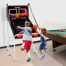 VEVOR Jeu d'arcade de basketball pliable, 2 joueurs, panier de basketball à double tir à domicile, 4 ballons, tableau de bord électronique et pompe de gonflage, pour enfants et adultes, noir et blanc