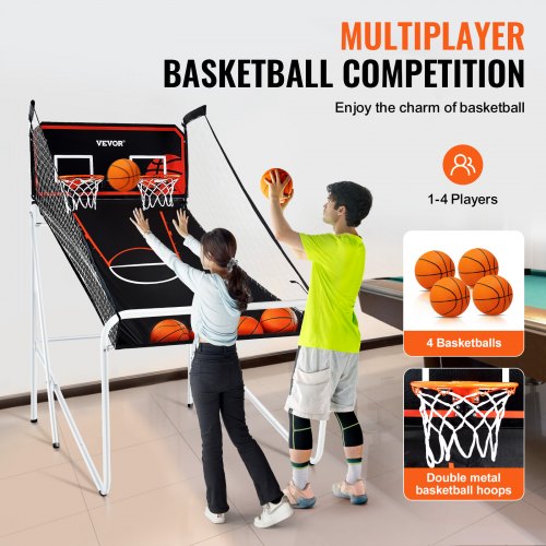 VEVOR Jeu D'arcade De Basket Pliable 2 Joueurs – Double Panier Avec 4 Ballons, 8 Modes, Tableau électronique, Pour Enfants Et Adultes, Noir/blanc