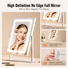 VEVOR Miroir de Maquillage avec Lumière LED et Miroir Grossissant 5X 406x296 mm