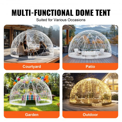 Tente à Bulle Transparente VEVOR - Dôme 2.9 X 1.7 M, Pour 2-4 Personnes, Résistante Intempéries, Jardin Terrasse
