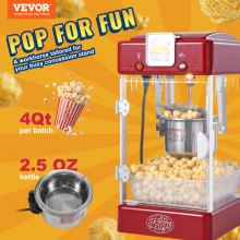 VEVOR Machine à Pop-corn Électrique de Comptoir 300 W 71 g Rouge pour Magasin