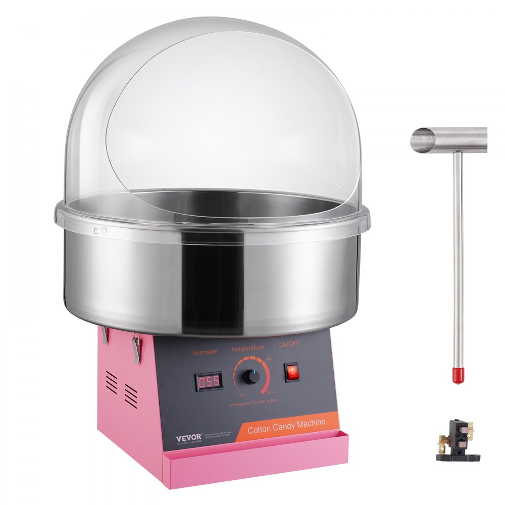 VEVOR Machine à Barbe à Papa Électrique 1000 W, Appareil à Barbe à Papa Commercial avec Couvercle Rose, Bol en Acier Inoxydable, Cuillère à Sucre, pour Faire Bonbons Fêtes Anniversaires Enfants