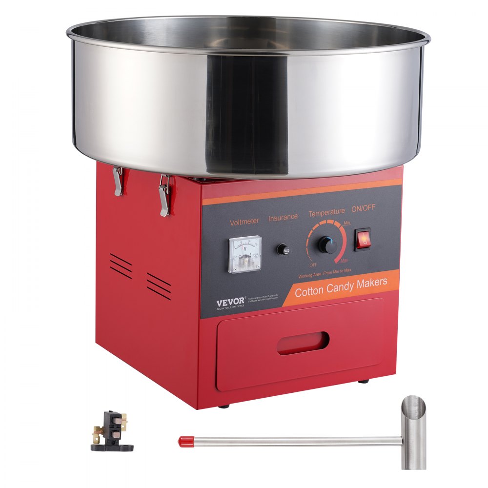 VEVOR Machine à barbe à papa électrique, 1000 W, appareil à bonbons commercial avec bol en acier inox, cuillère à sucre et tiroir, parfaite pour maison, anniversaire d'enfant, fête de famille, rouge