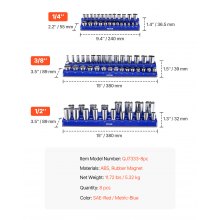 VEVOR Kit Organisateurs Douilles Magnétiques pour Métrique SAE 8PCS Bleu & Rouge