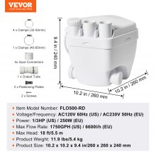 Vevor Pompe D'évier Utilitaire Système Vidange De Buanderie 250W 6600L/h Débit Maximal 5,5 M De Tête Sortie 1-1/2" Sortie À Faible Drainage Résistant À La Corrosion Faible Bruit Pour Sous-sols De Villa, Machines À Laver, Salle De Douche, Éviers Polyvalents Et Bars