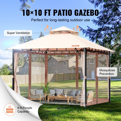 VEVOR Gazebo Barbecue 243x150 Cm - Toit Double Couche, Acier Revêtu - Abri De Jardin Avec Étagères Et Crochets