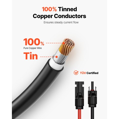 VEVOR Cable deExtension de Panneau Solaire, 30,48 m, 10 AWG, avec