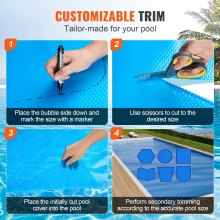 VEVOR Couverture solaire pour piscine, 7,32 x 3,66 m, bâches solaires rectangulaires pour piscine, épaisseur de 0,4 mm, protecteur de piscine pour piscine hors sol creusée, pour chauffer l'eau, bleu
